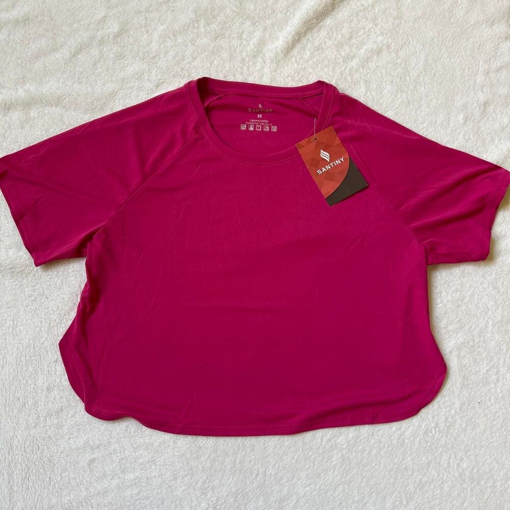 Santiny pink flowy cropped top women's Size M nwt
